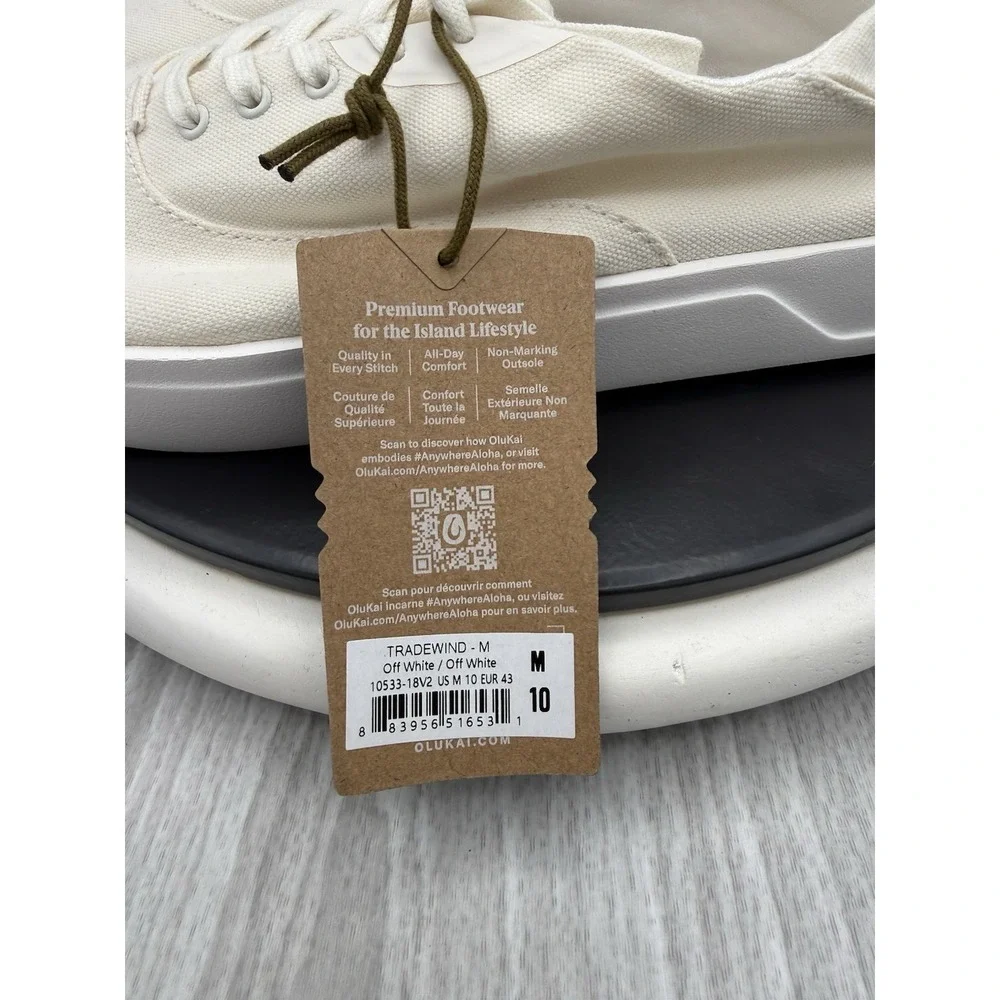 Olukai Tradewind Mens Size 10 Off White Casual Shoes Lightweight Canvas Sneakers